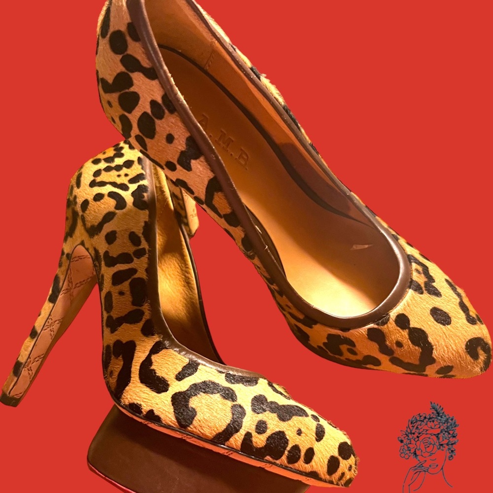 L.A.M.B. NIKKO Leopard Pony Hair Platform Stiletto Size 6.5